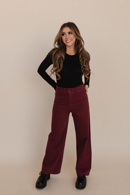 THE SAYLOR WIDE LEG JEANS IN MAROON