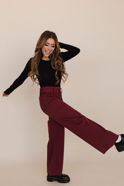 THE SAYLOR WIDE LEG JEANS IN MAROON