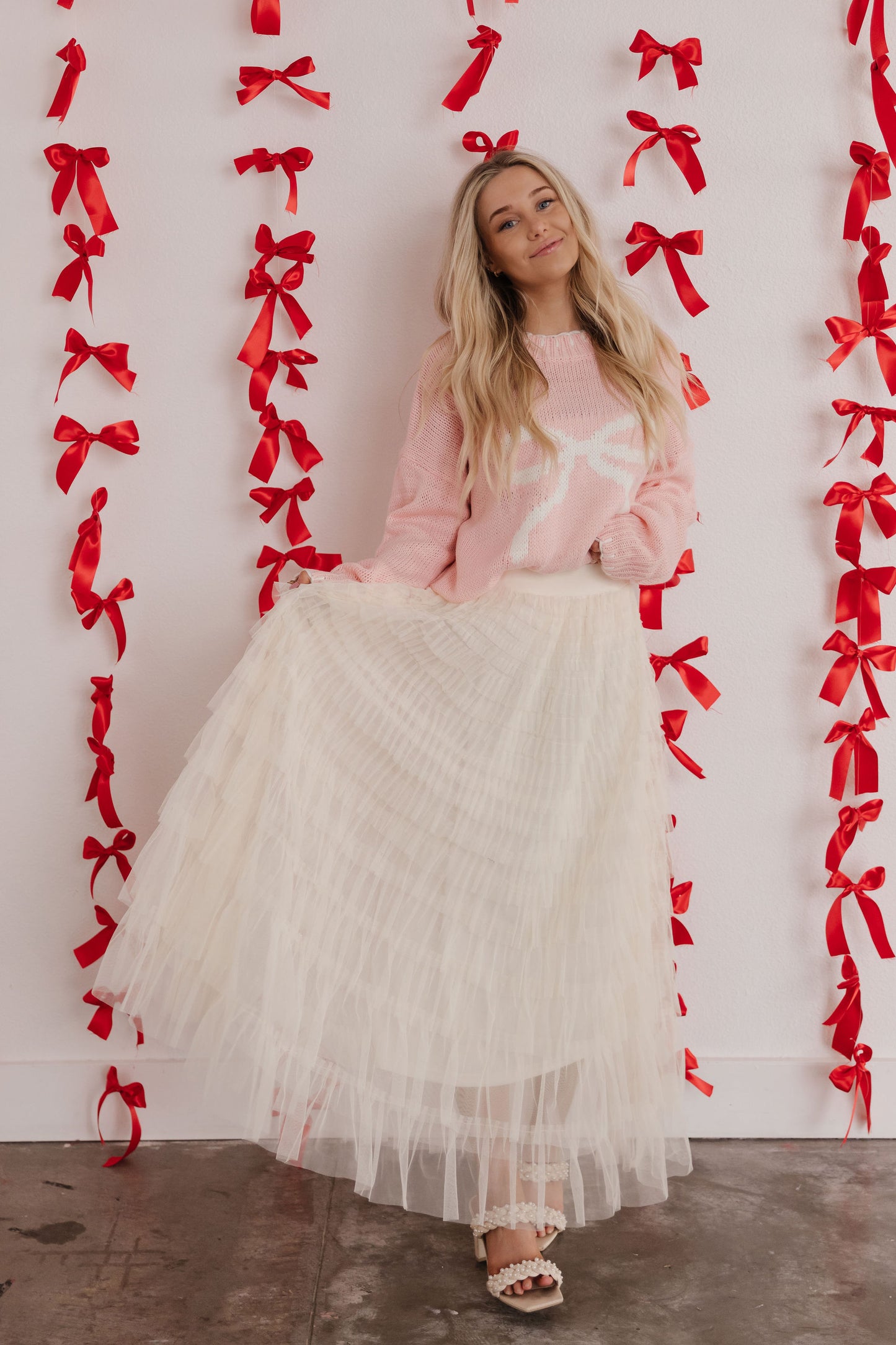 THE CASCADE TULLE TIERED MIDI SKIRT IN CREAM