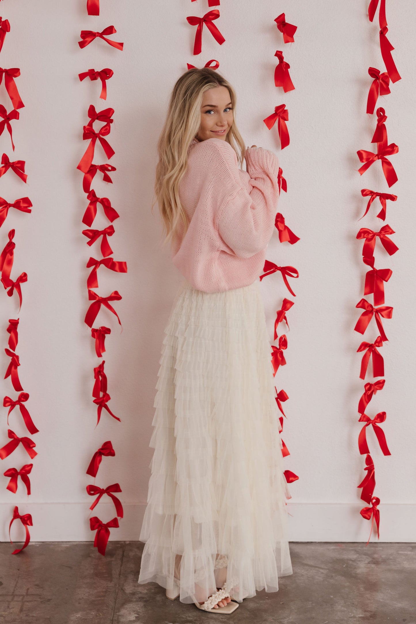 THE CASCADE TULLE TIERED MIDI SKIRT IN CREAM