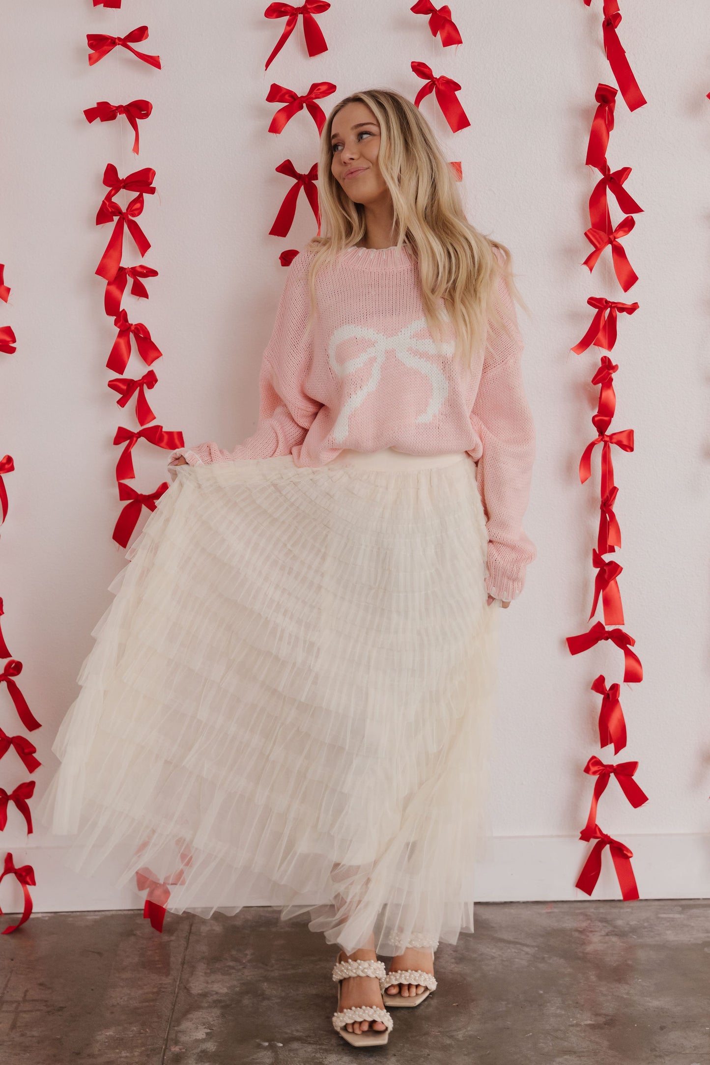 THE CASCADE TULLE TIERED MIDI SKIRT IN CREAM