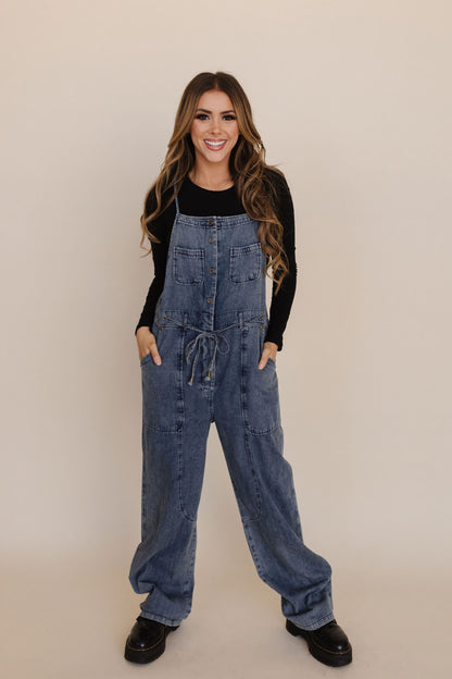 THE SANTANA DENIM OVERALLS IN DARK WASH