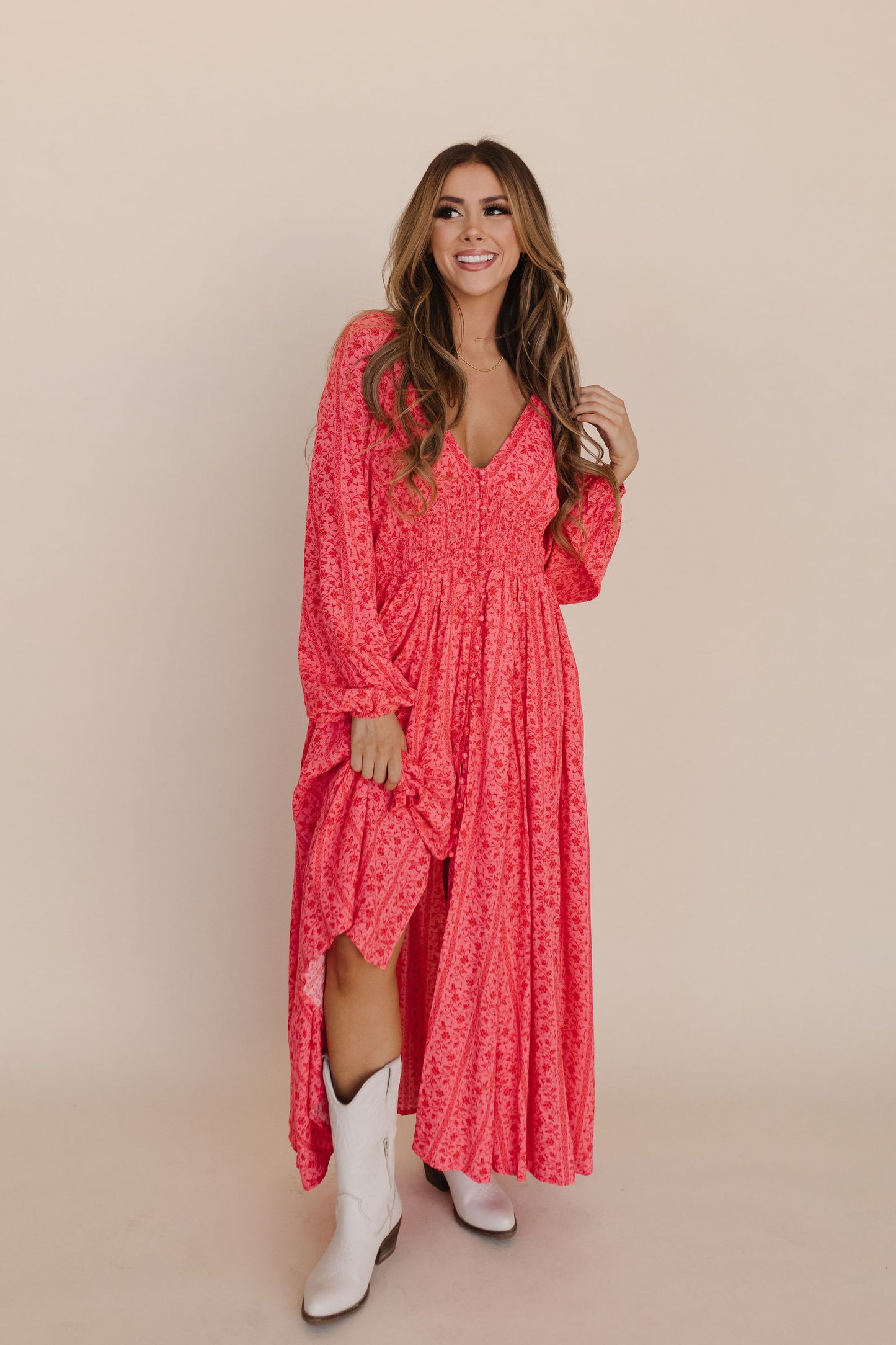 THE SAMANTHA SMOCKED MAXI DRESS IN PINK