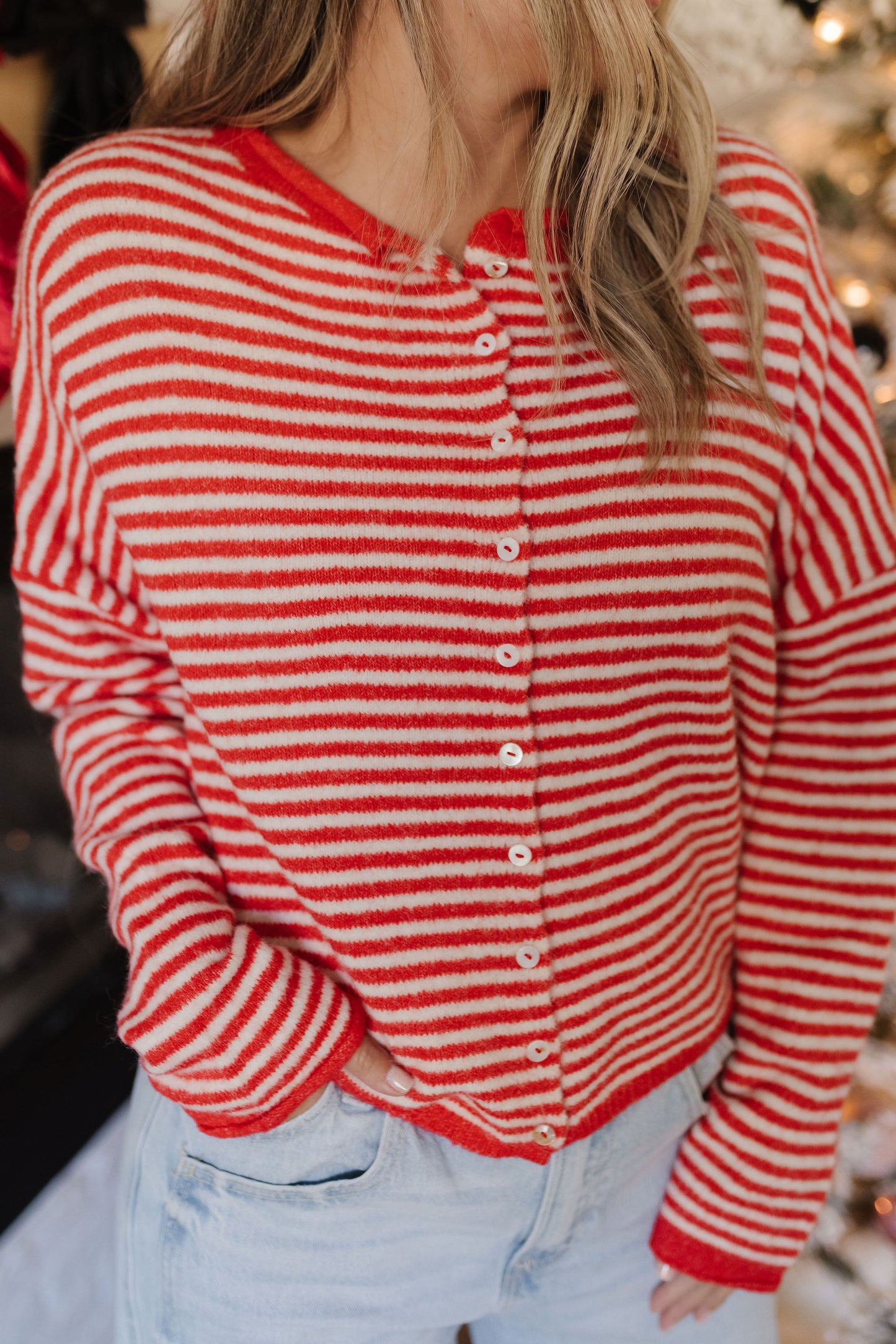 THE CAMPBELL CARDIGAN IN RED STRIPE