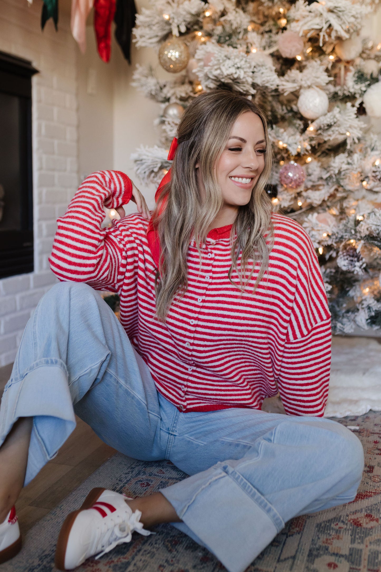 THE CAMPBELL CARDIGAN IN RED STRIPE