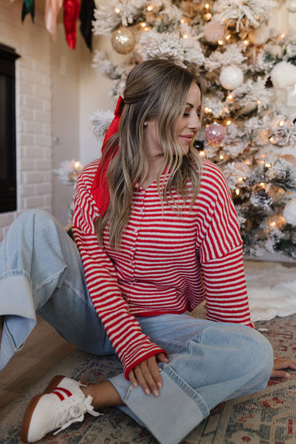 THE CAMPBELL CARDIGAN IN RED STRIPE