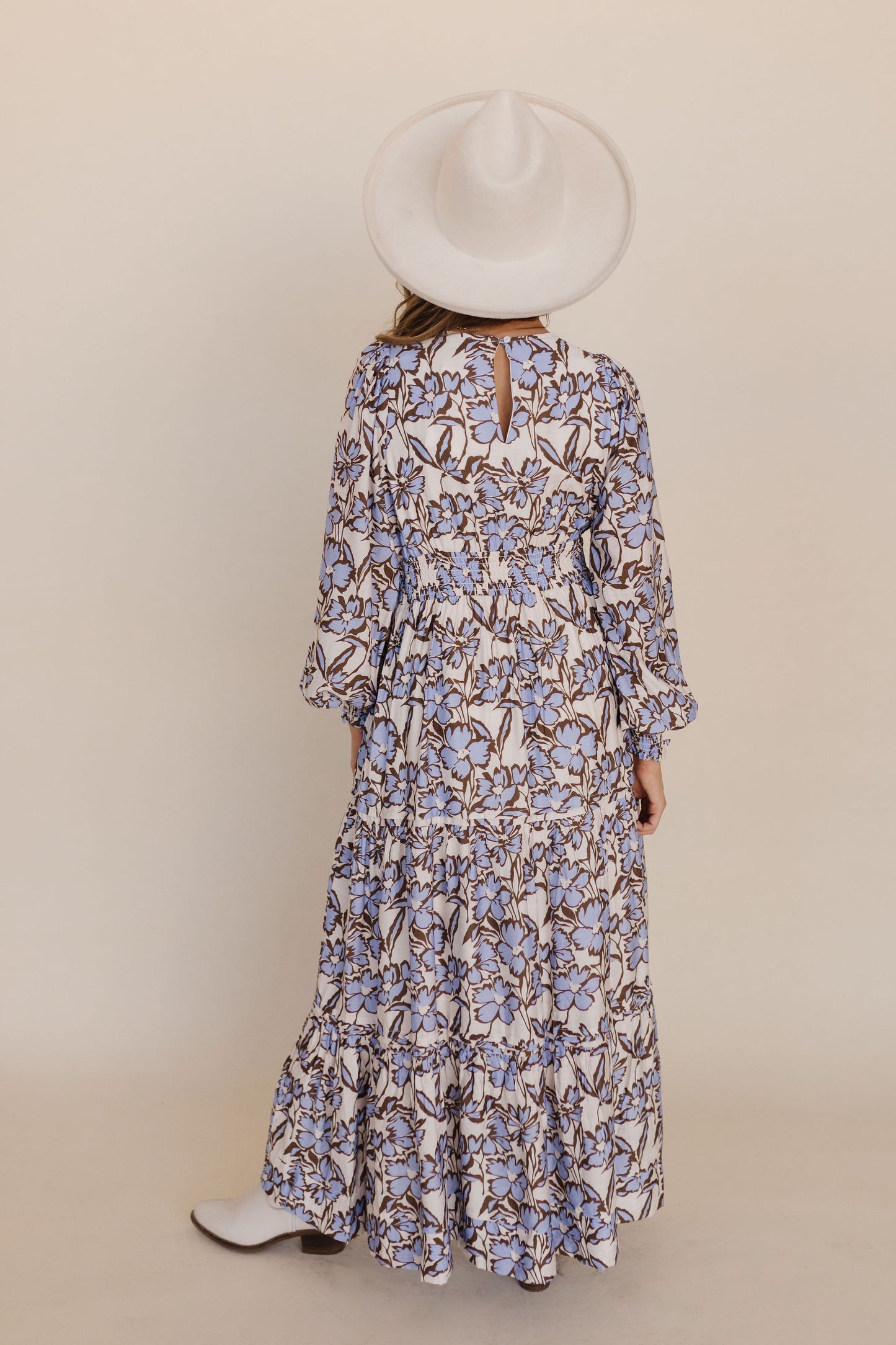 THE NORA V-NECK MAXI DRESS IN BLUE FLORAL