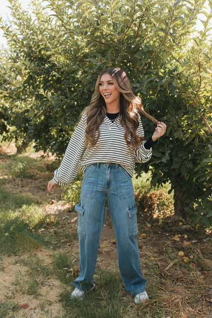 THE CORIE STRIPED PULLOVER IN CREAM