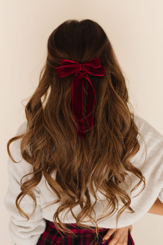 THE HOLIDAY VELVET RIBBON BOW HAIR CLIPS- 3 COLORS