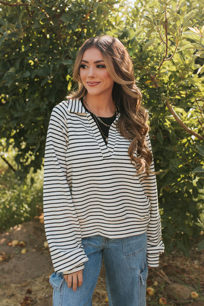 THE CORIE STRIPED PULLOVER IN CREAM