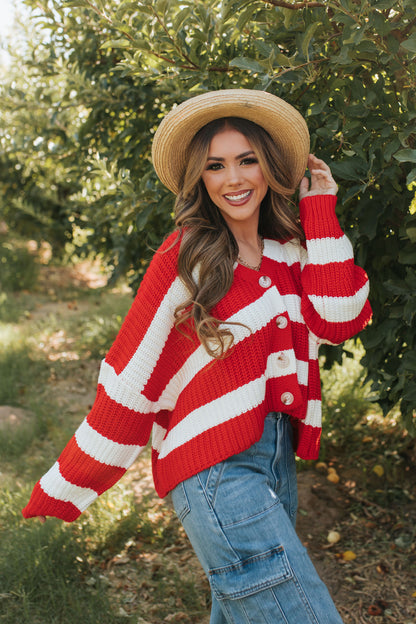 THE TAYLER STRIPED SWEATER IN RED