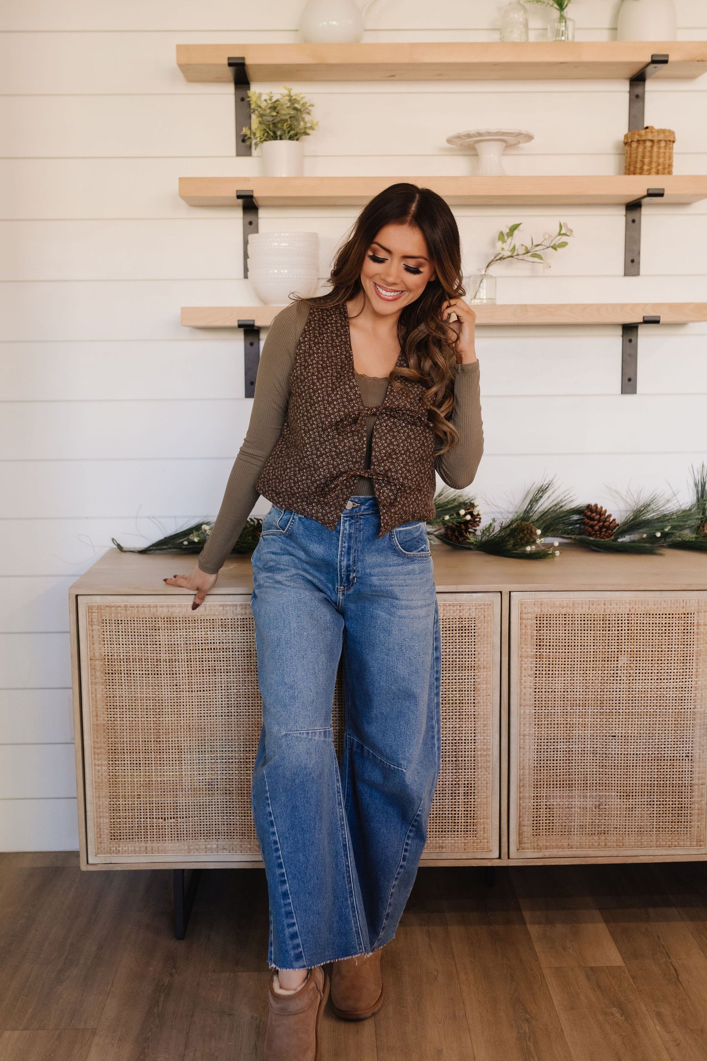 THE LEIA LONG SLEEVE WITH LACE KNIT TOP IN OLIVE