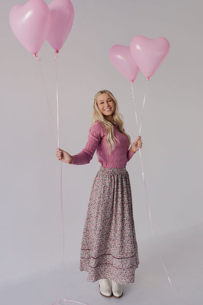 THE SERENITY FLORAL MAXI SKIRT IN CREAM