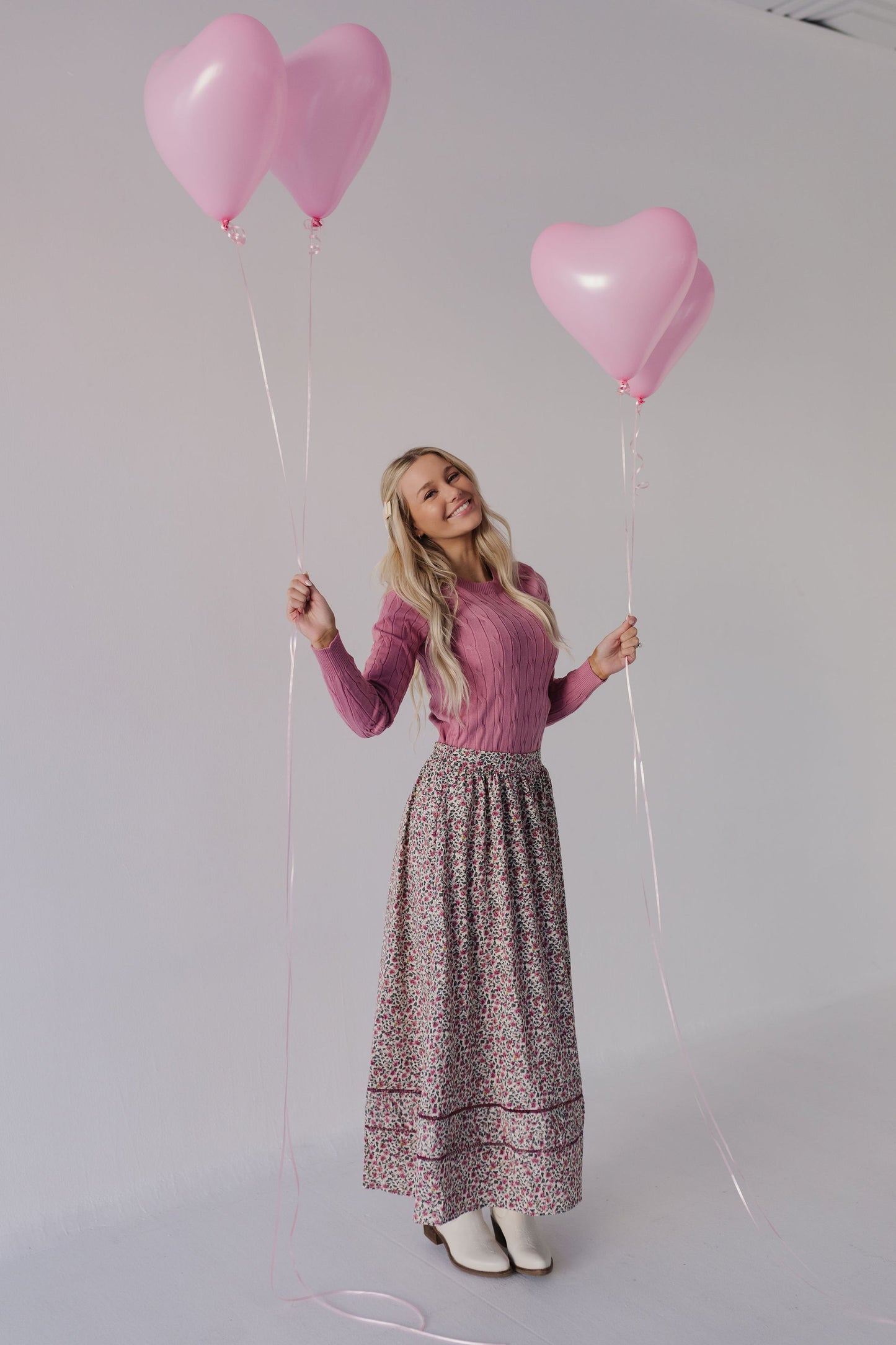 THE SERENITY FLORAL MAXI SKIRT IN CREAM