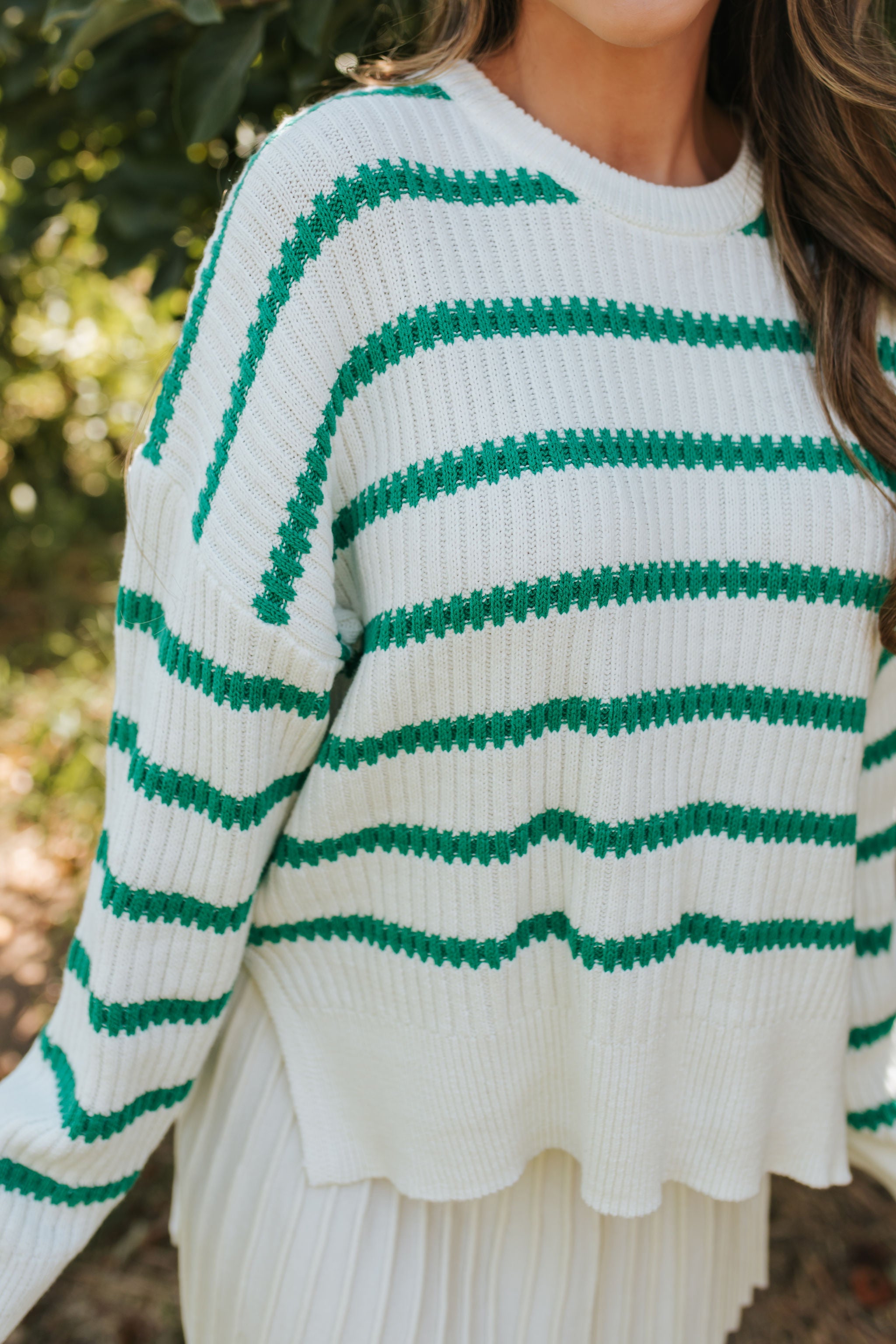 THE MIA STRIPED SWEATER IN GREEN