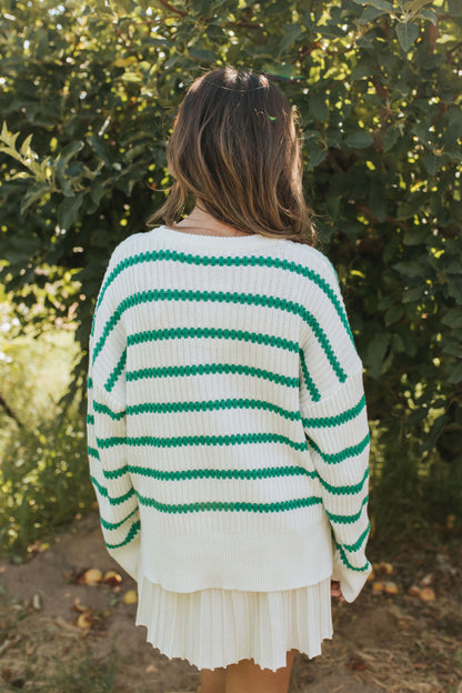 THE MIA STRIPED SWEATER IN GREEN