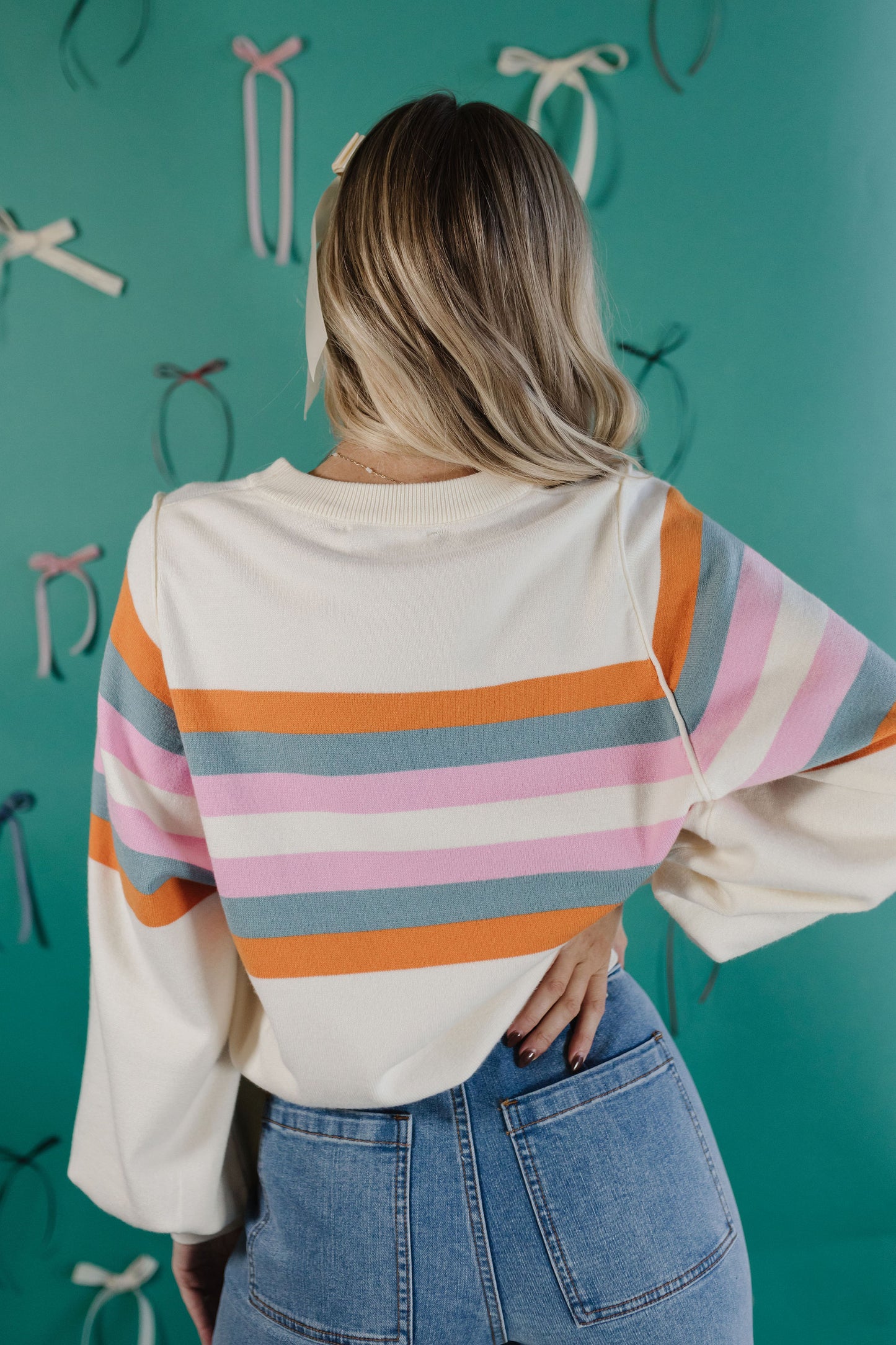 THE MAGDALINE STRIPED UNIVERSITY LONG SLEEVE IN CREAM