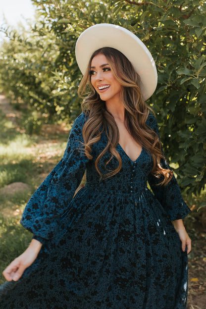 THE SAMANTHA SMOCKED MAXI DRESS IN INDIGO