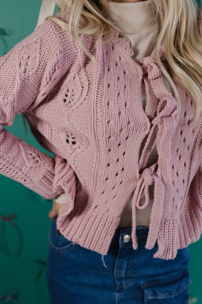 THE FANNIE KNIT TIE FRONT CARDIGAN IN PINK