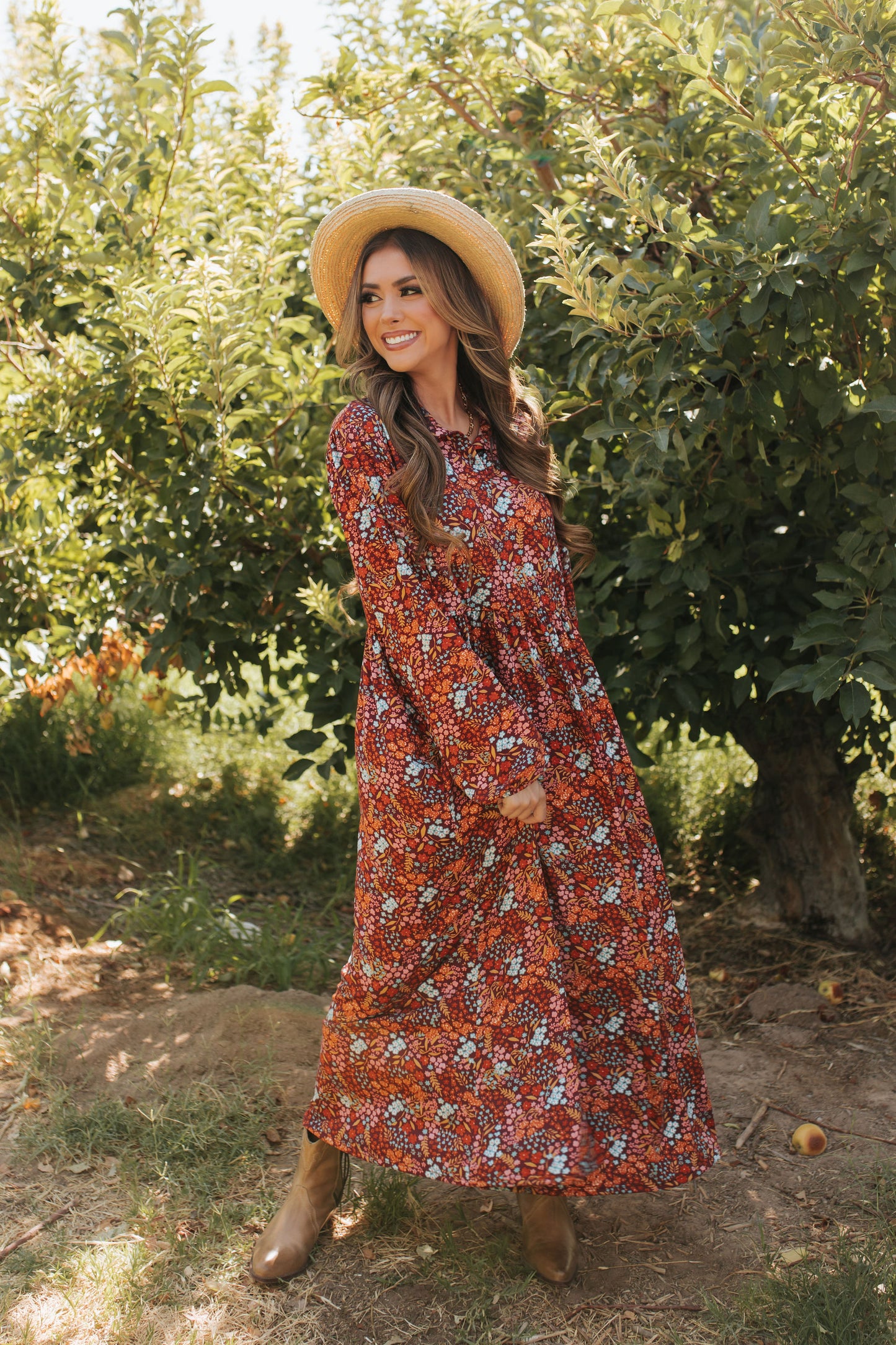 THE SELAH LONG SLEEVE MAXI DRESS IN BURGUNDY FLORAL