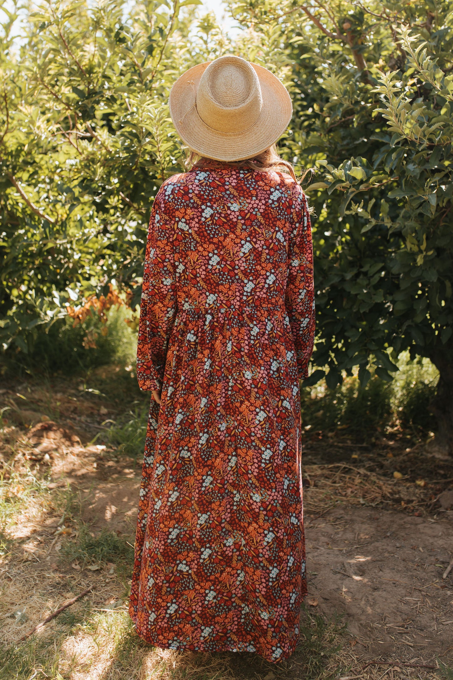 THE SELAH LONG SLEEVE MAXI DRESS IN BURGUNDY FLORAL