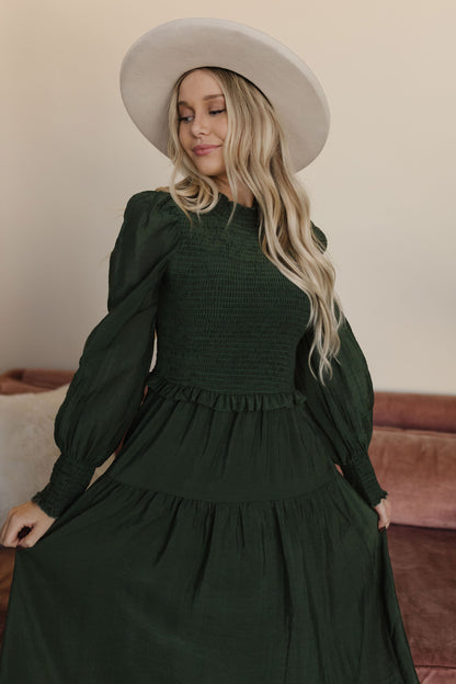 THE BECK RUFFLE MAXI DRESS IN DEEP GREEN