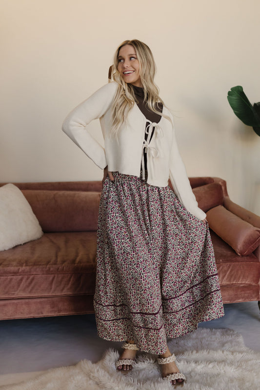 THE SERENITY FLORAL MAXI SKIRT IN CREAM