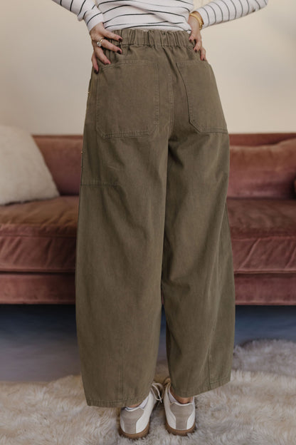 THE WRYN WIDE LEG DRAWSTRING PANTS IN OLIVE