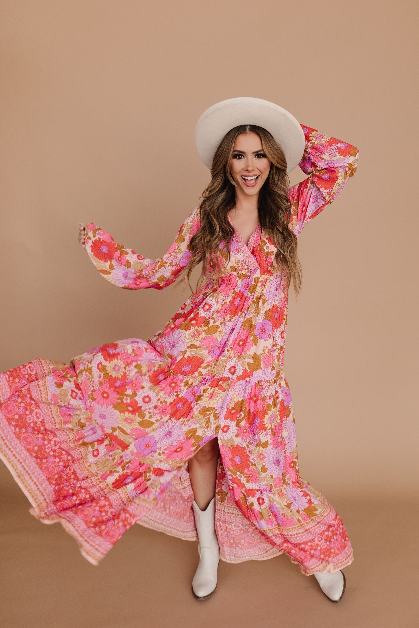 THE VANESSA BOHO MAXI DRESS IN PINK FLORAL