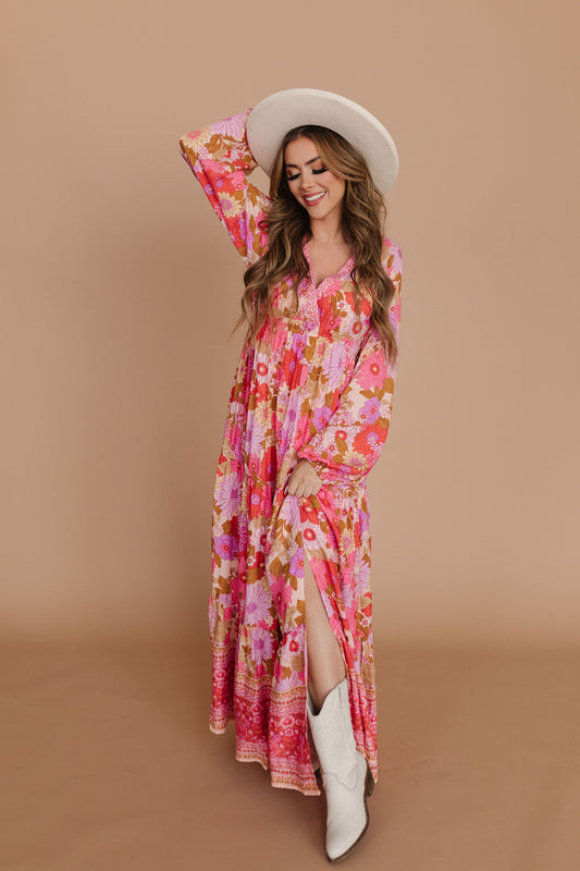 THE VANESSA BOHO MAXI DRESS IN PINK FLORAL