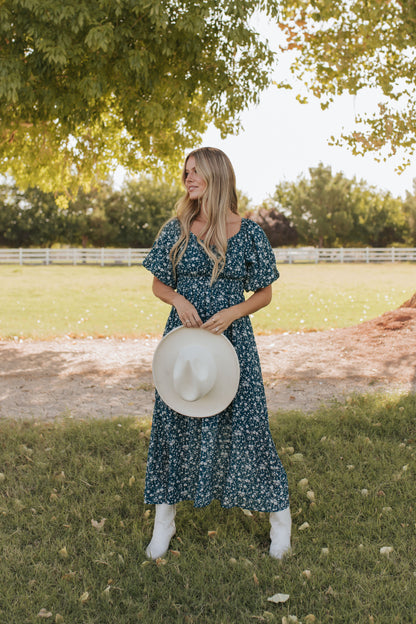 THE DELICIA FLORAL DRESS IN TEAL