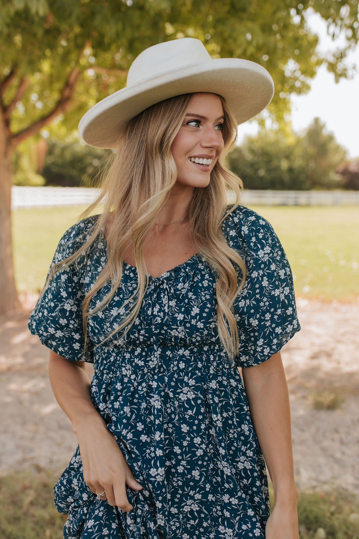 THE DELICIA FLORAL DRESS IN TEAL