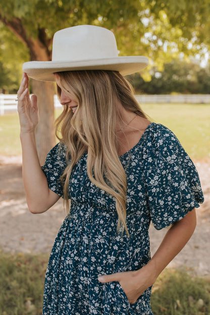 THE DELICIA FLORAL DRESS IN TEAL