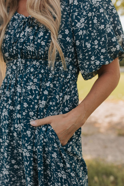 THE DELICIA FLORAL DRESS IN TEAL