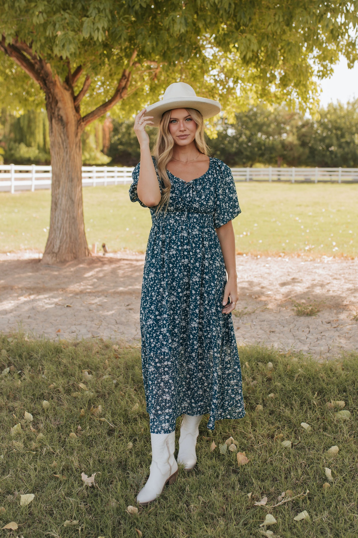 THE DELICIA FLORAL DRESS IN TEAL