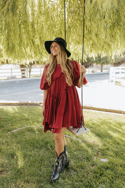 THE ISABELLE ASYMMETRICAL MINI DRESS IN BERRY