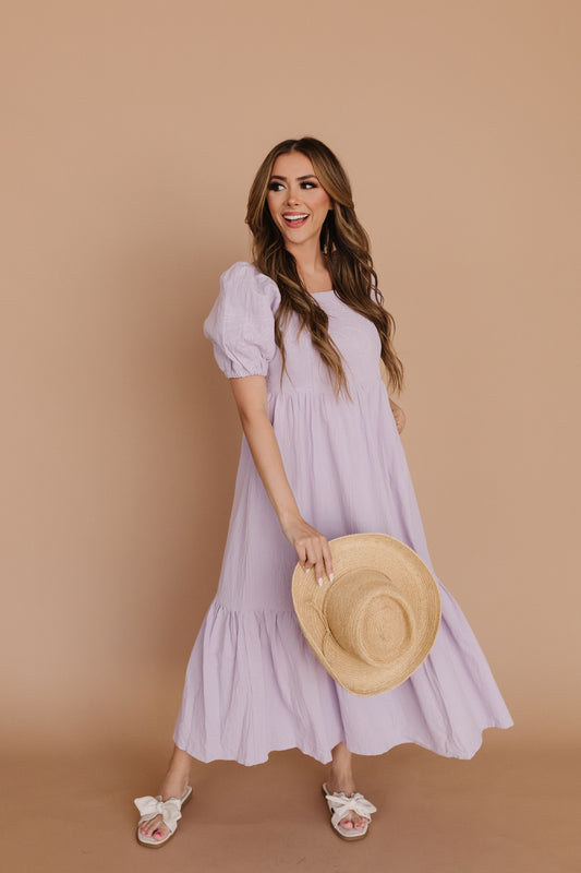 THE NAYA EMBROIDERED DRESS IN LAVENDER