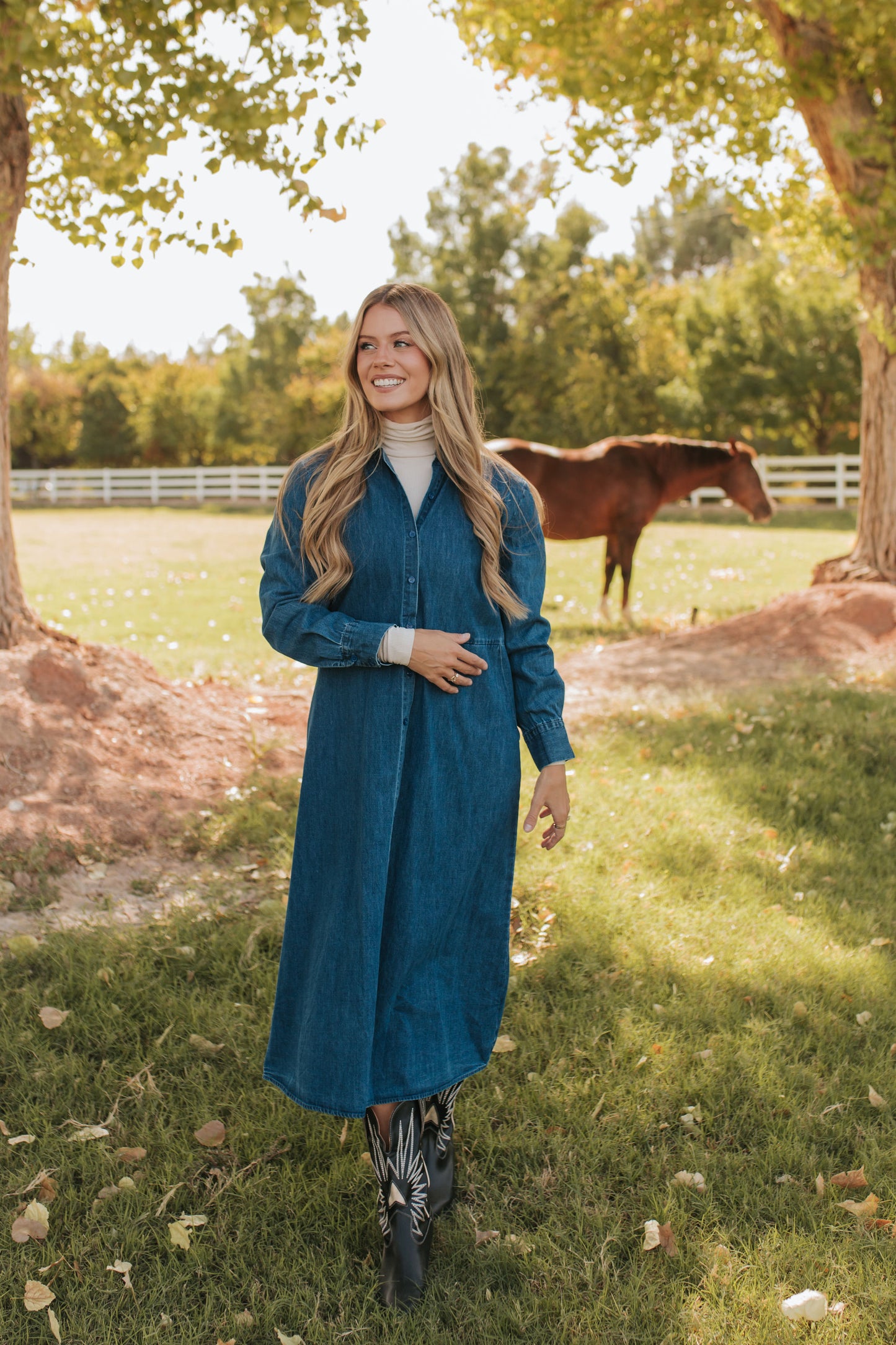 THE DEMI BUTTON DOWN MIDI DRESS IN DENIM