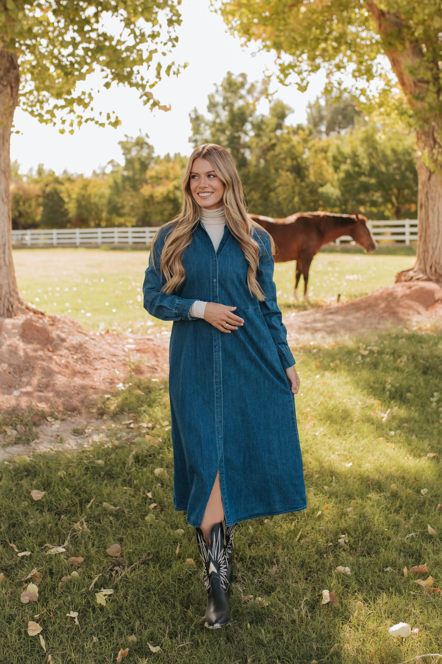 THE DEMI BUTTON DOWN MIDI DRESS IN DENIM