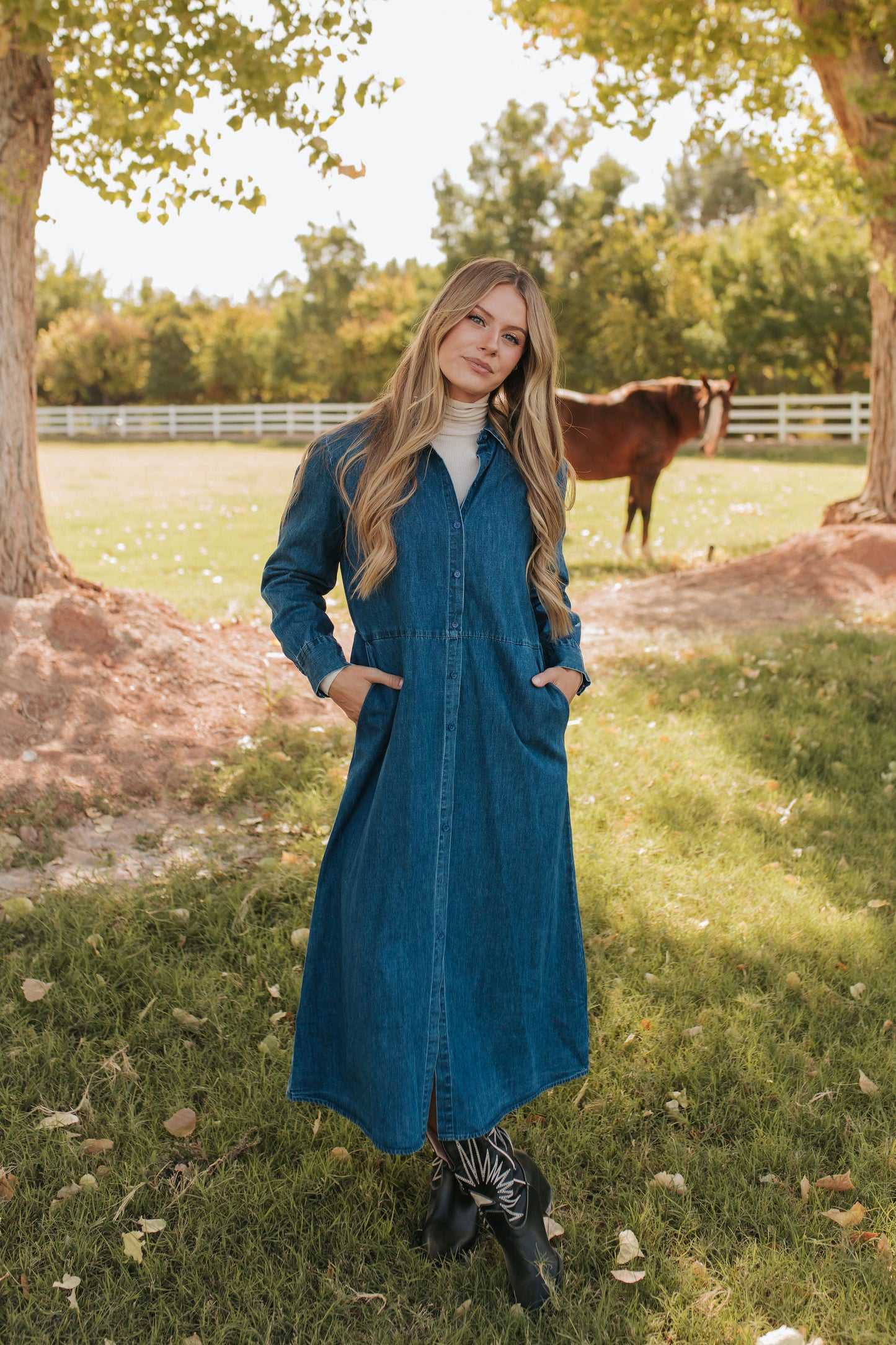 THE DEMI BUTTON DOWN MIDI DRESS IN DENIM