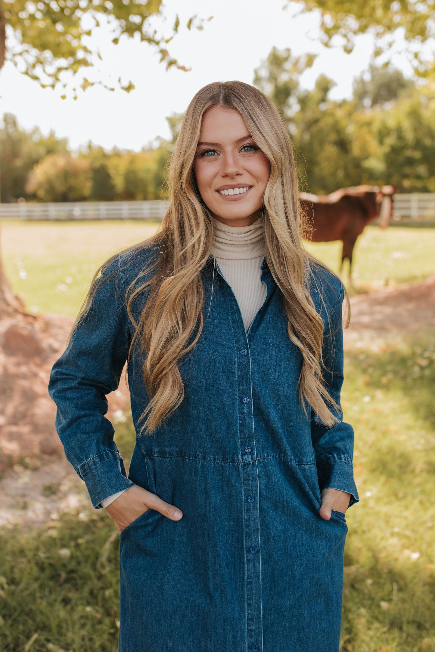 THE DEMI BUTTON DOWN MIDI DRESS IN DENIM