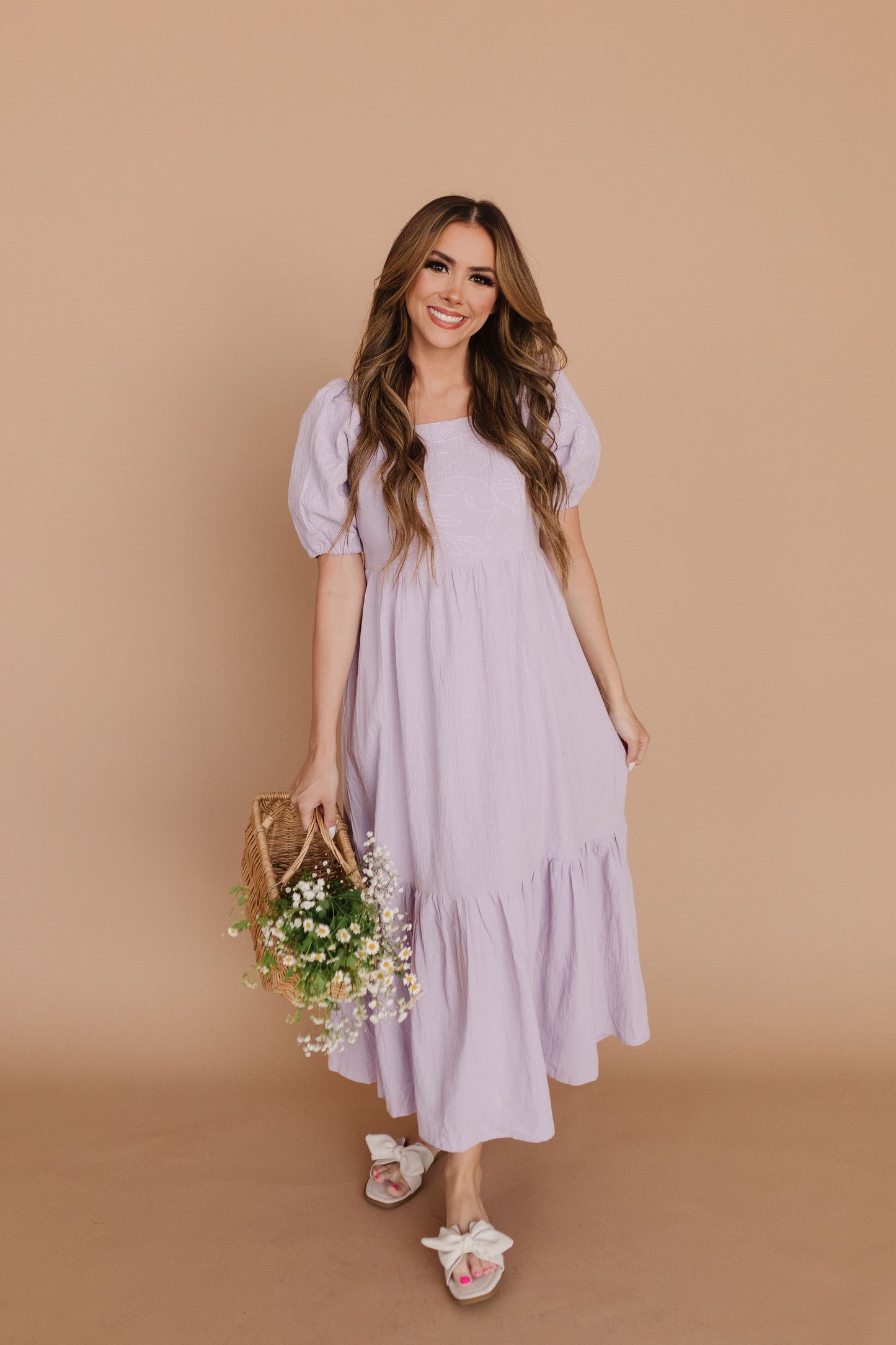 THE NAYA EMBROIDERED DRESS IN LAVENDER