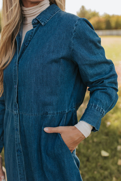 THE DEMI BUTTON DOWN MIDI DRESS IN DENIM