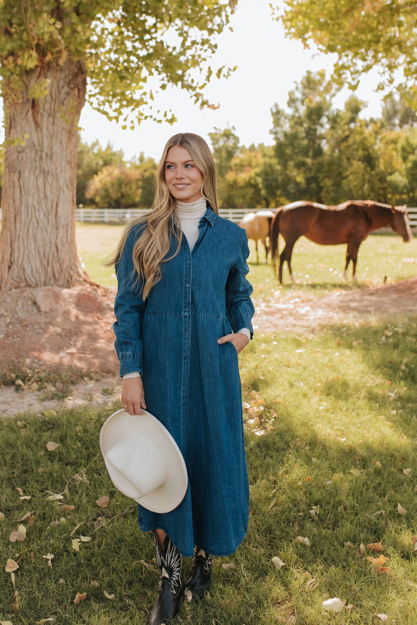 THE DEMI BUTTON DOWN MIDI DRESS IN DENIM