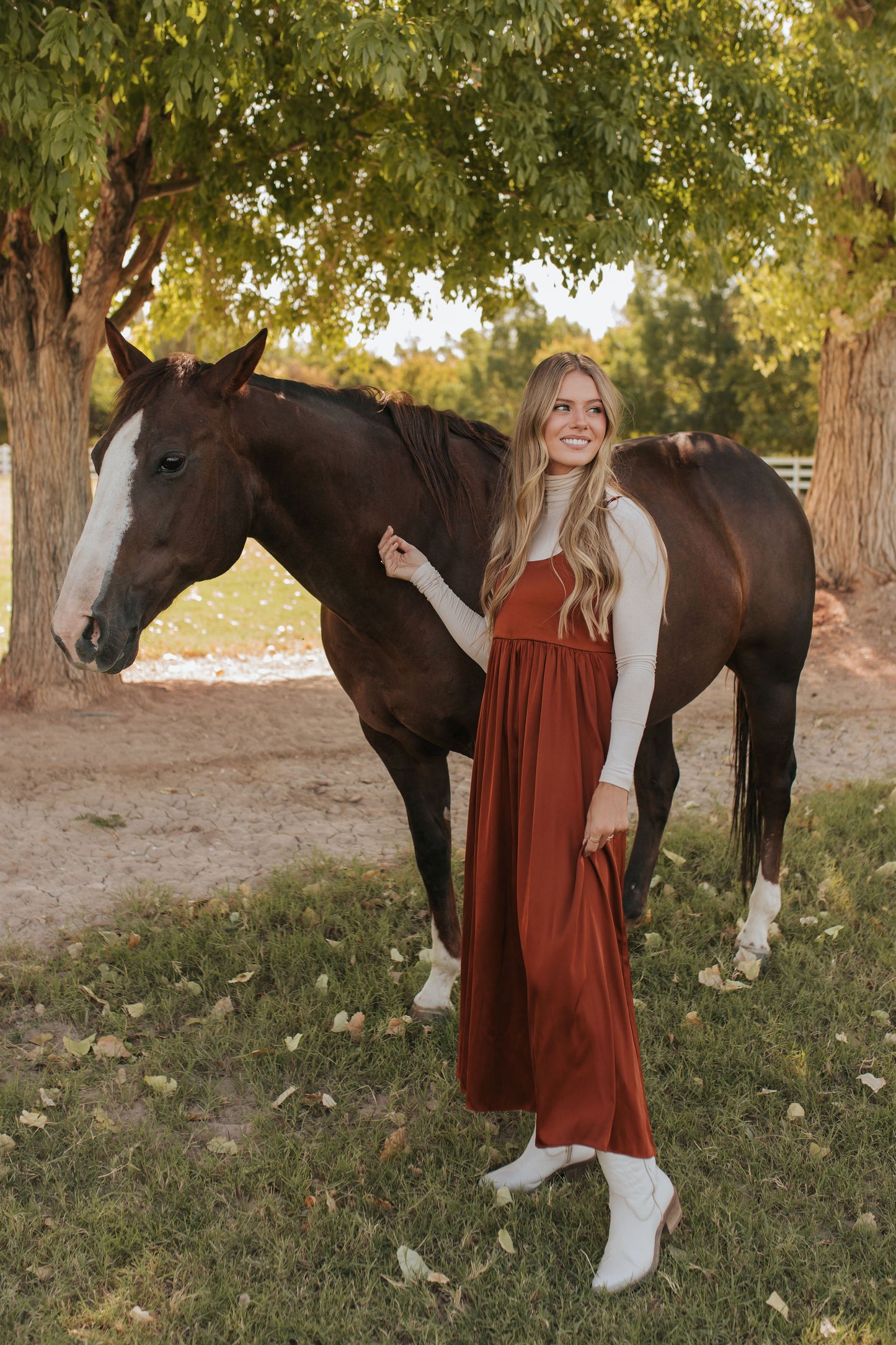 THE ADA SATIN MIDI DRESS IN AMBER