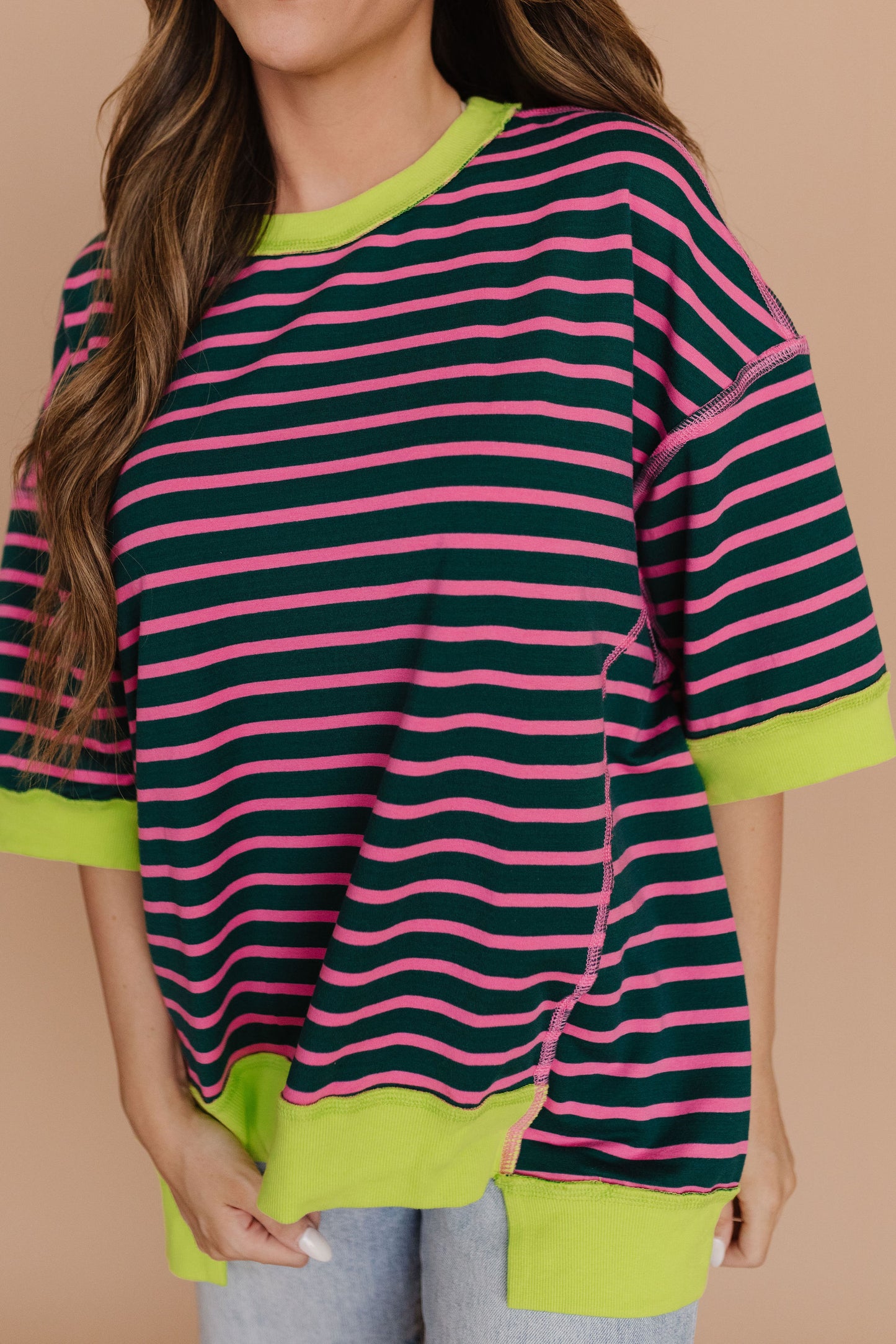 THE LEANNE STRIPED SWEATER TEE IN GREEN