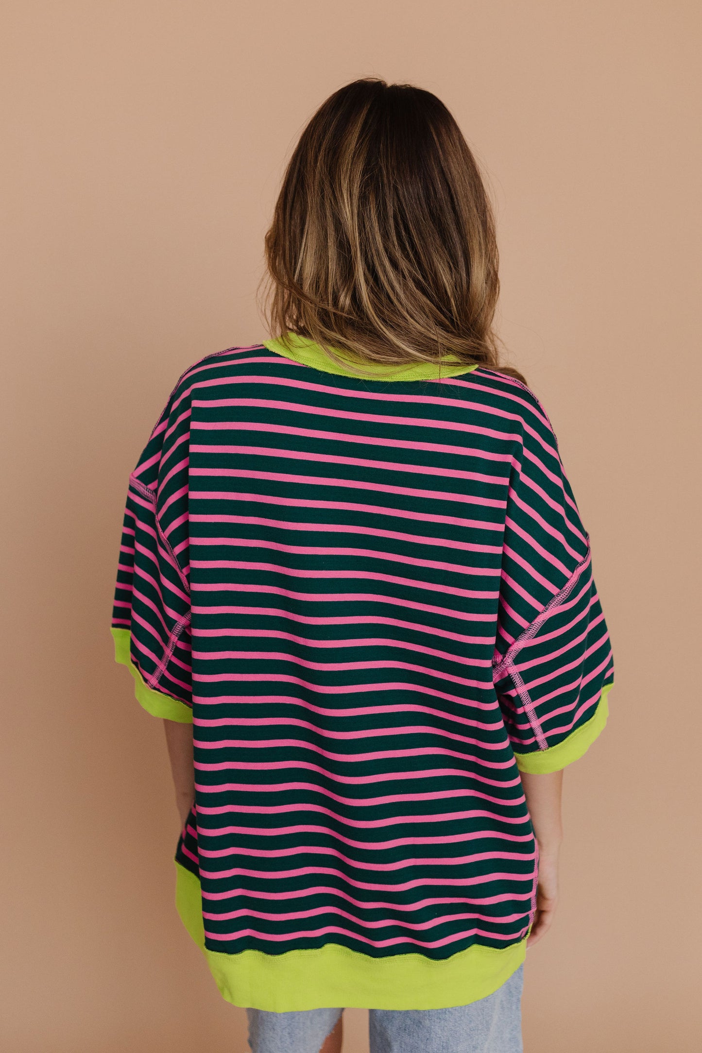 THE LEANNE STRIPED SWEATER TEE IN GREEN