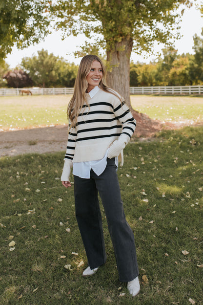 THE JESSI STRIPED MOCK NECK SWEATER IN CREAM