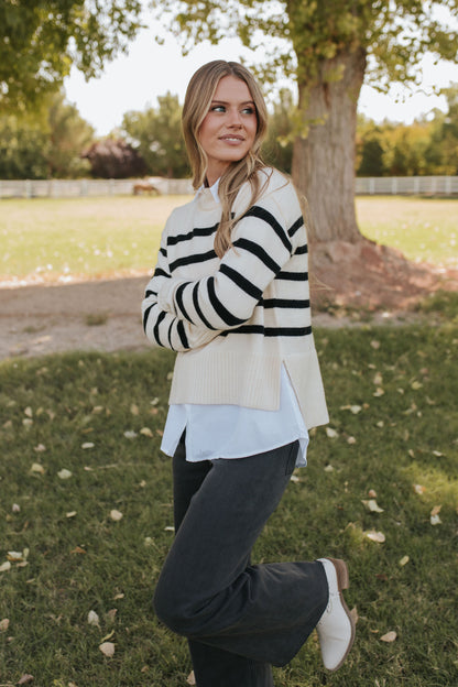 THE JESSI STRIPED MOCK NECK SWEATER IN CREAM