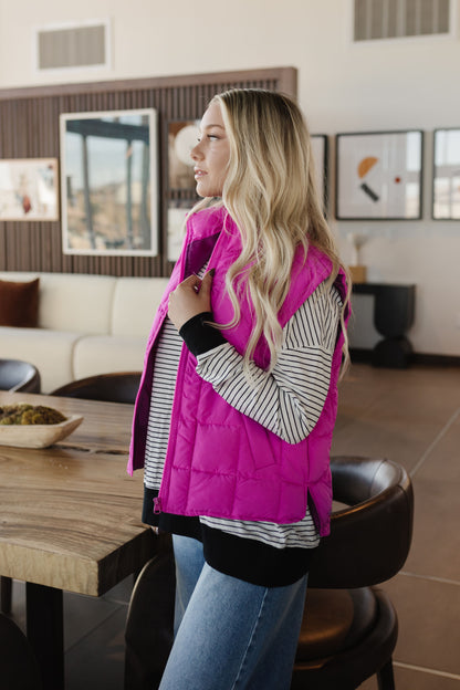 THE VERITY SOLID PUFFER VEST IN FUCHSIA